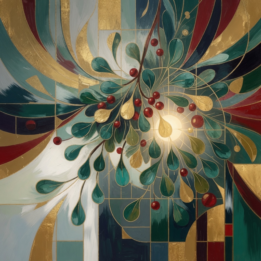 Art Deco mistletoe and midwinter sun, champagne night plate