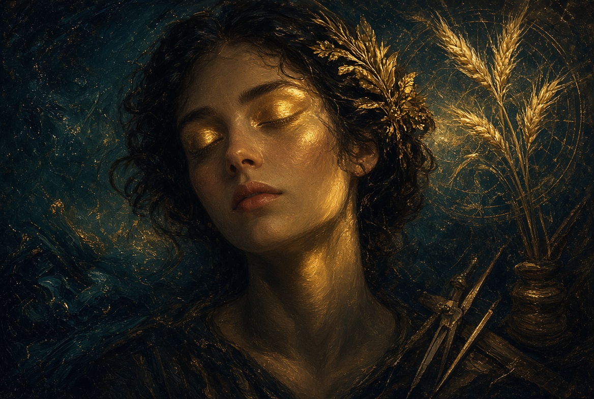 4°20′ Virgo · Eros crest, gold night field, no labels
