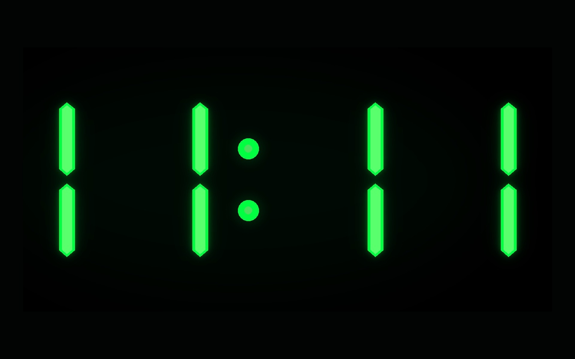 Matrix-green digital alarm reading 11:11 · night vision
