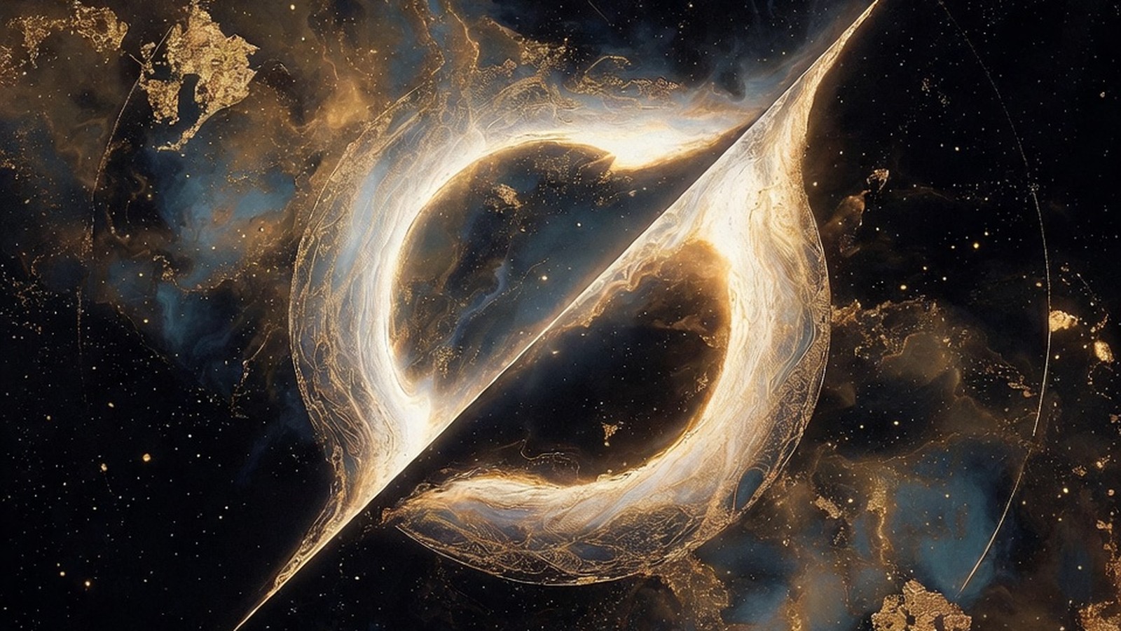 Two black holes, a gold ring of light. What survives.