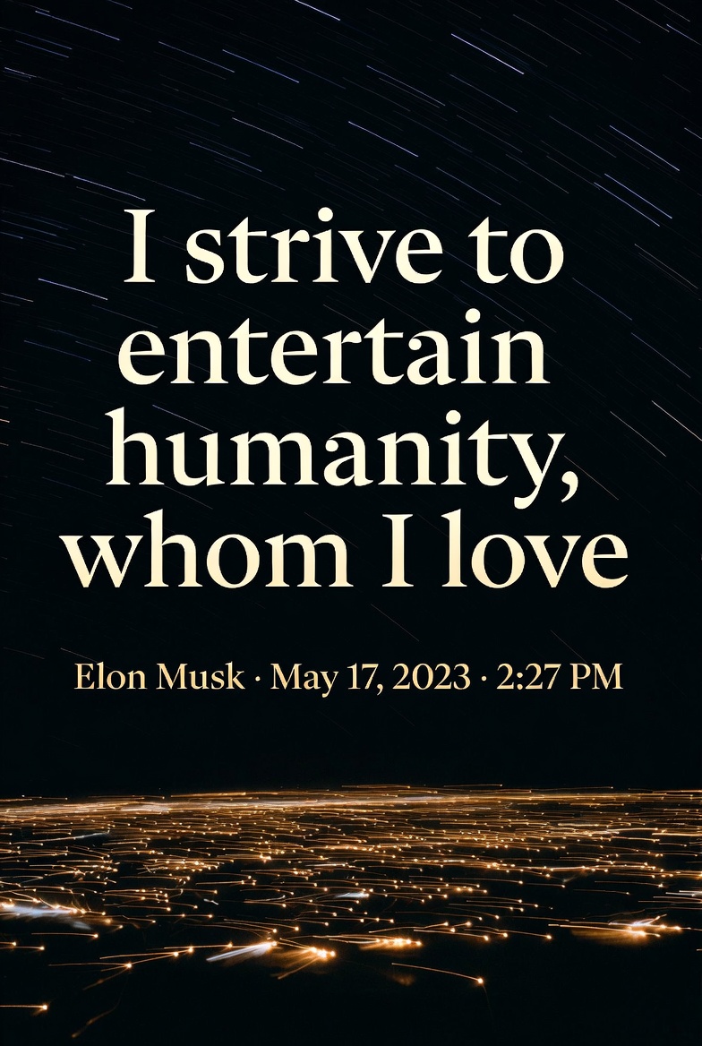 I strive to entertain humanity, whom I love · May 17, 2023 · 24|42