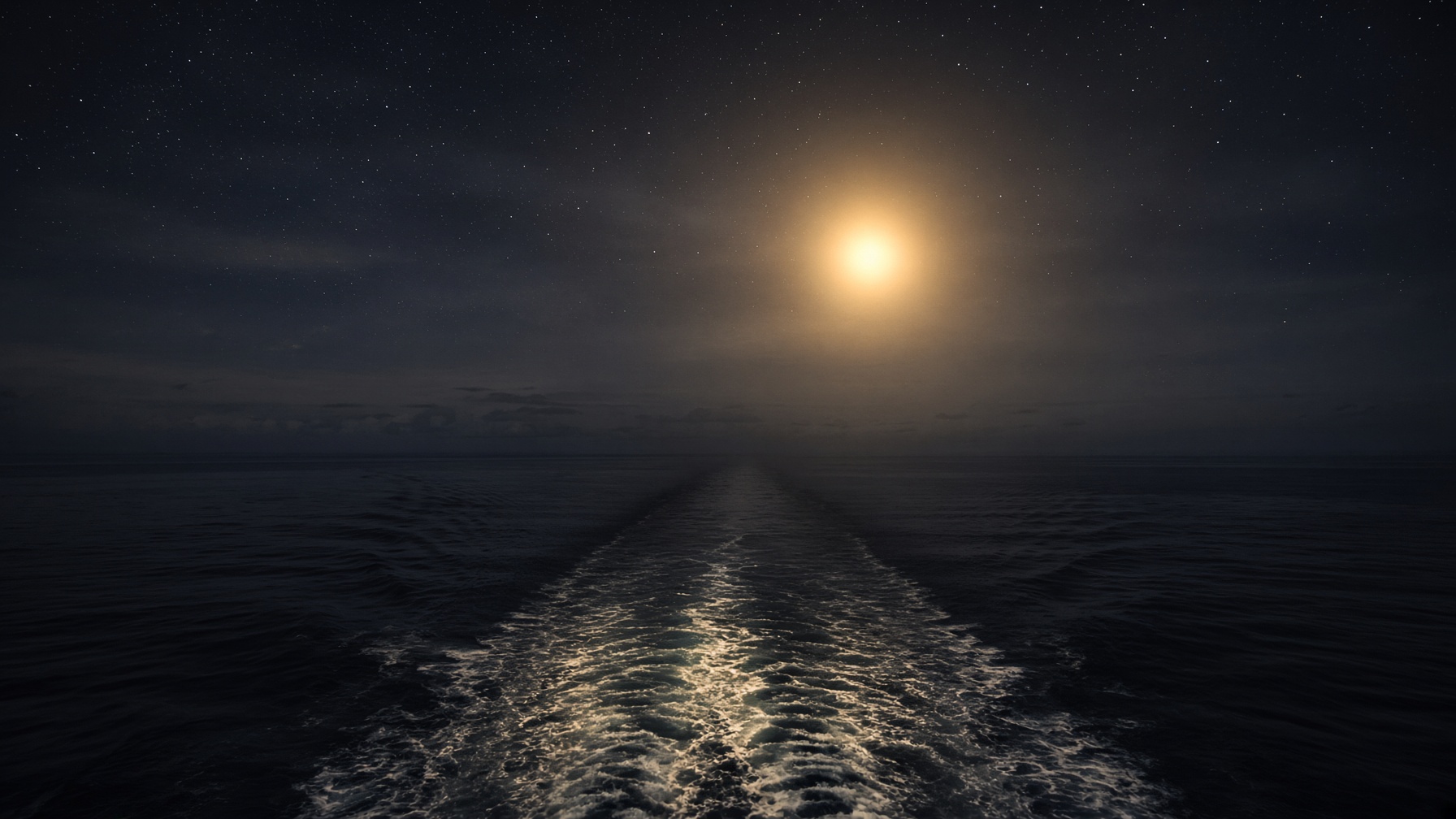 A huge pale-gold southern star over a dark sea and a single wake. Mythopoesis.