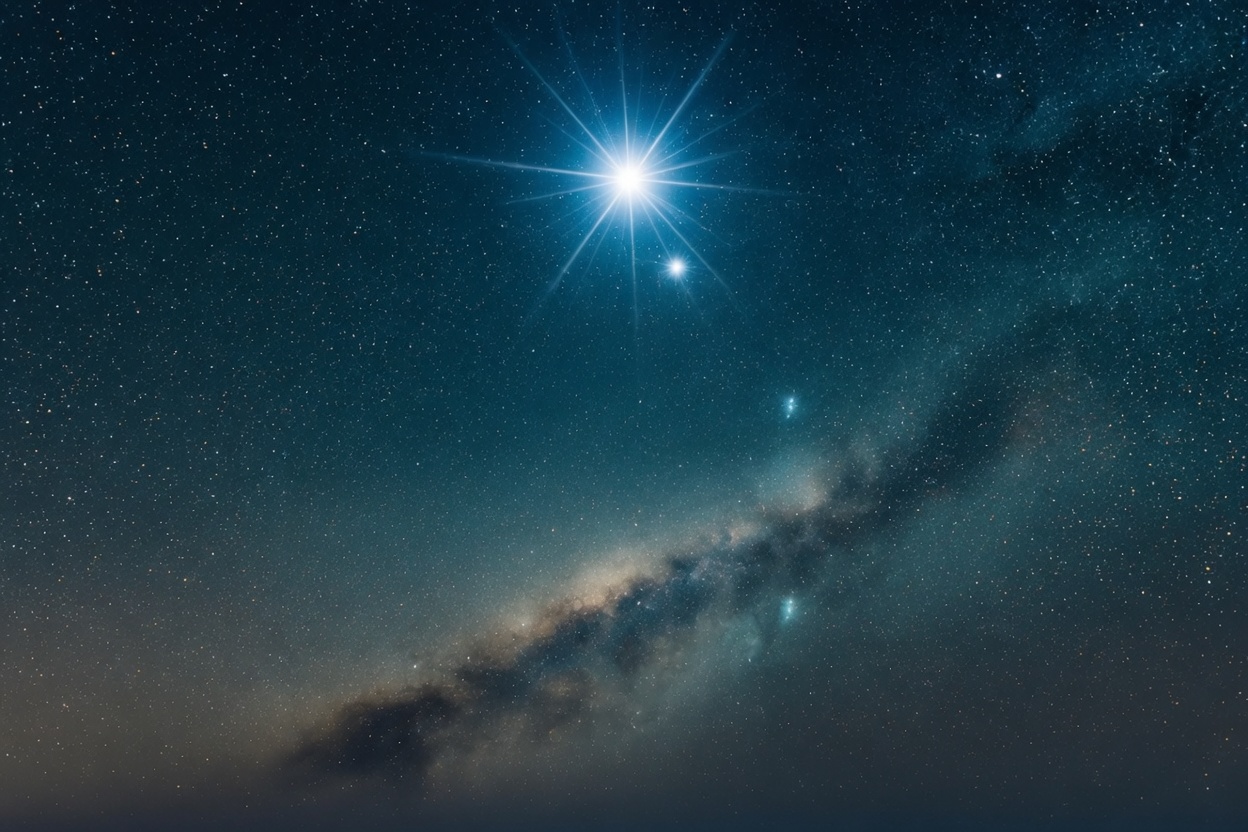 Photoreal Sirius · Dog Star, brightest night light, deep sky, no chart